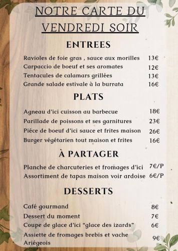 Carte du vendredi soir